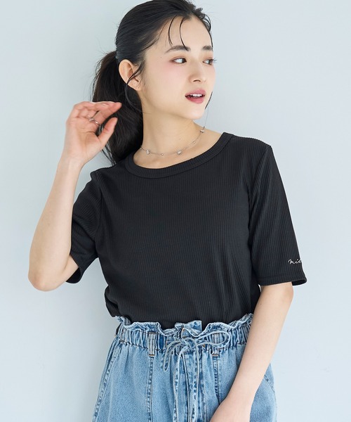 mil（ミル）の「【汗染み防止加工】 クルーネック リブ Tシャツ【587235】（Tシャツ/カットソー・レディース・モカ/ブラック/チャコールグレー・S/XS）」の2枚目の写真