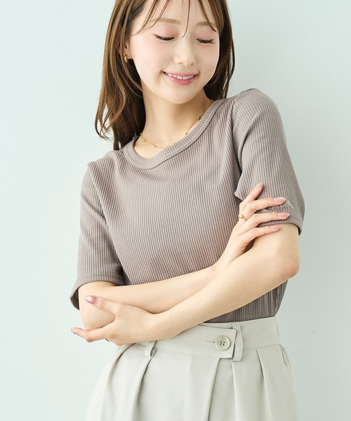 mil（ミル）の「【汗染み防止加工】 クルーネック リブ Tシャツ【587235】（Tシャツ/カットソー・レディース・モカ/ブラック/チャコールグレー・S/XS）」の3枚目の写真