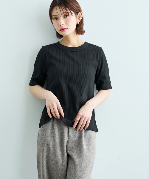 mil（ミル）の「【汗染み防止加工】 クルーネック リブ Tシャツ【587235】（Tシャツ/カットソー・レディース・モカ/ブラック/チャコールグレー・S/XS）」の8枚目の写真