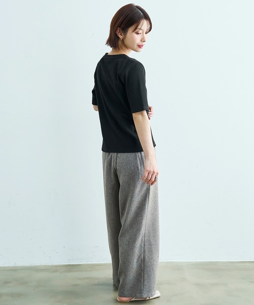 mil（ミル）の「【汗染み防止加工】 クルーネック リブ Tシャツ【587235】（Tシャツ/カットソー・レディース・モカ/ブラック/チャコールグレー・S/XS）」の7枚目の写真