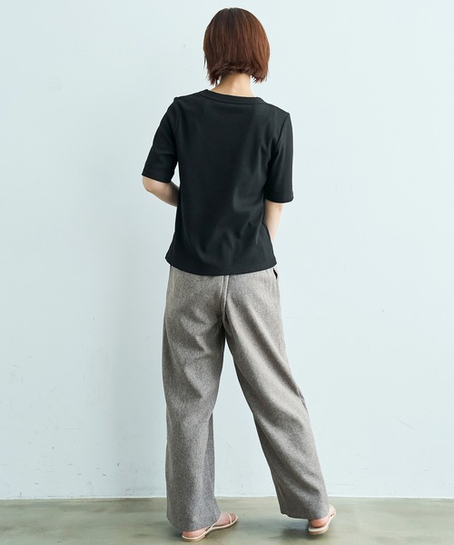 mil（ミル）の「【汗染み防止加工】 クルーネック リブ Tシャツ【587235】（Tシャツ/カットソー・レディース・モカ/ブラック/チャコールグレー・S/XS）」の6枚目の写真