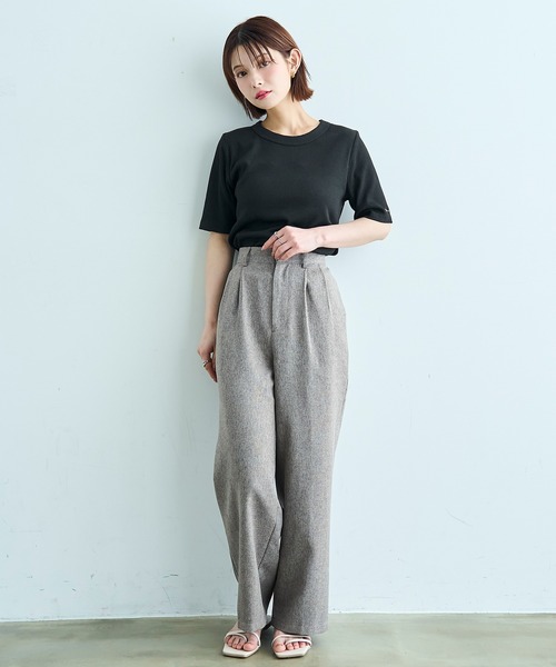 mil（ミル）の「【汗染み防止加工】 クルーネック リブ Tシャツ【587235】（Tシャツ/カットソー・レディース・モカ/ブラック/チャコールグレー・S/XS）」の9枚目の写真