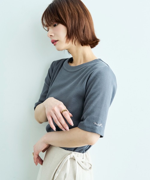 mil（ミル）の「【汗染み防止加工】 クルーネック リブ Tシャツ【587235】（Tシャツ/カットソー・レディース・モカ/ブラック/チャコールグレー・S/XS）」の19枚目の写真