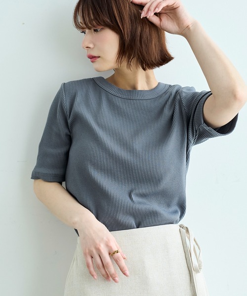 mil（ミル）の「【汗染み防止加工】 クルーネック リブ Tシャツ【587235】（Tシャツ/カットソー・レディース・モカ/ブラック/チャコールグレー・S/XS）」の15枚目の写真