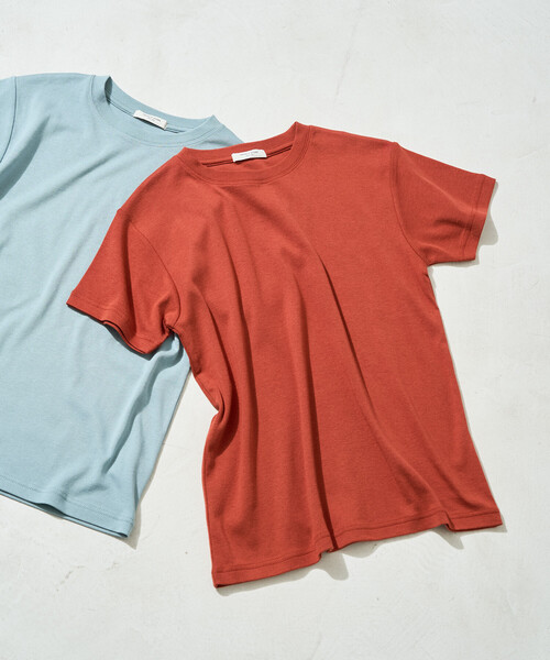 FREAK'S STORE(フリークスストア)の「限定展開 <抗菌防臭・接触冷感>MINT(ミント) クルーネック 半袖 Tシャツ(Tシャツ/カットソー・レディース・ピンク/ブラウン/オレンジ/サックスブルー/オリーブ/ブラック/オフホワイト・SMALL/LARGE/MEDIUM)」の7枚目の写真