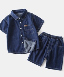 VIBGYOR（ヴィブジョー）の「FReePLACe/キッズ  デニム 半袖 ハーフパンツ セットアップ X12827（セットアップ）」