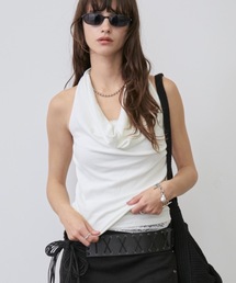 Lace Trim 2way Drape Halter Top / レーストリム2wayドレープホルタートップス