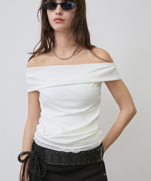 Rohwel(ローウェル)の「Lace Trim 2way Drape Halter Top / レーストリム2wayドレープホルタートップス(タンクトップ・レディース・ライトブルー/ブラック/ホワイト・FREE)」の6枚目の写真