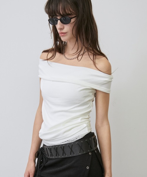Rohwel(ローウェル)の「Lace Trim 2way Drape Halter Top / レーストリム2wayドレープホルタートップス(タンクトップ・レディース・ライトブルー/ブラック/ホワイト・FREE)」の7枚目の写真