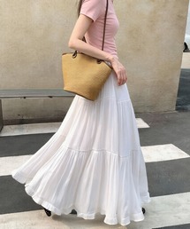 フリル レースフリル ギャザー ティアード スカート ハイウエスト Aライン ロングスカート