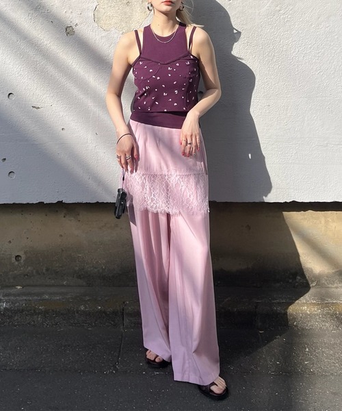 Ameri(アメリ)の「MEDI DENIMLIKE LACE DOCKING LAYERED PANT(その他パンツ・レディース・ピンク/スミクロ/ホワイト・MEDIUM/SMALL)」の6枚目の写真