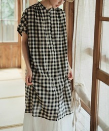 ギンガム チェック ワンピース シャツ ワンピース 半袖」に該当する