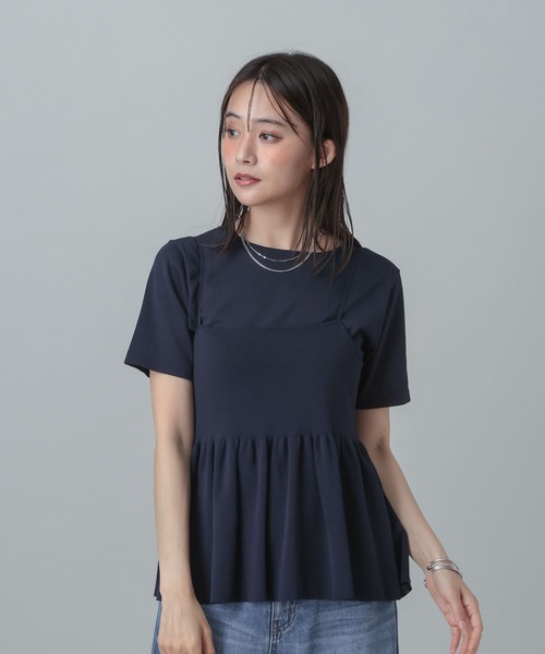 GLOBAL WORK（グローバルワーク）の「MATINEE LINE/サマーニットキャミTEEセット/667166（Tシャツ/カットソー・レディース・オフホワイト/ネイビー/グレイッシュベージュ・LARGE/MEDIUM）」の3枚目の写真