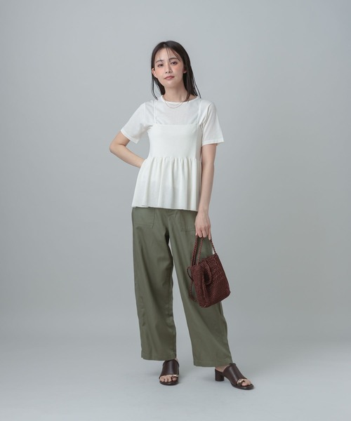 GLOBAL WORK（グローバルワーク）の「MATINEE LINE/サマーニットキャミTEEセット/667166（Tシャツ/カットソー・レディース・オフホワイト/ネイビー/グレイッシュベージュ・LARGE/MEDIUM）」の4枚目の写真