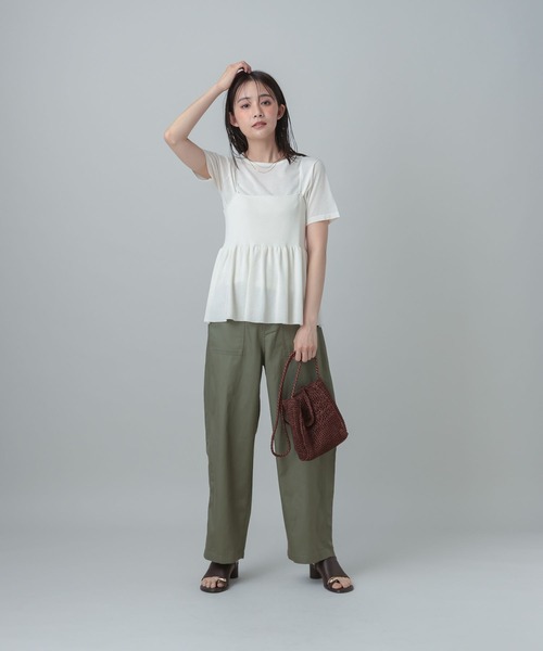 GLOBAL WORK（グローバルワーク）の「MATINEE LINE/サマーニットキャミTEEセット/667166（Tシャツ/カットソー・レディース・オフホワイト/ネイビー/グレイッシュベージュ・LARGE/MEDIUM）」の6枚目の写真