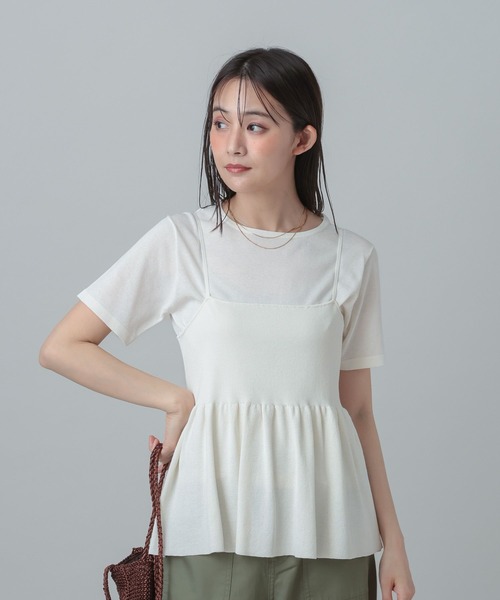 GLOBAL WORK（グローバルワーク）の「MATINEE LINE/サマーニットキャミTEEセット/667166（Tシャツ/カットソー・レディース・オフホワイト/ネイビー/グレイッシュベージュ・LARGE/MEDIUM）」の7枚目の写真