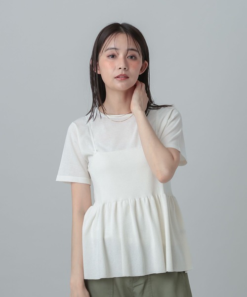 GLOBAL WORK（グローバルワーク）の「MATINEE LINE/サマーニットキャミTEEセット/667166（Tシャツ/カットソー・レディース・オフホワイト/ネイビー/グレイッシュベージュ・LARGE/MEDIUM）」の8枚目の写真