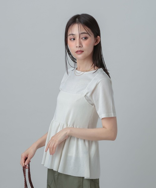 GLOBAL WORK（グローバルワーク）の「MATINEE LINE/サマーニットキャミTEEセット/667166（Tシャツ/カットソー・レディース・オフホワイト/ネイビー/グレイッシュベージュ・LARGE/MEDIUM）」の9枚目の写真