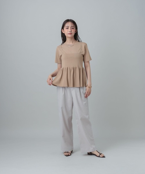 GLOBAL WORK（グローバルワーク）の「MATINEE LINE/サマーニットキャミTEEセット/667166（Tシャツ/カットソー・レディース・オフホワイト/ネイビー/グレイッシュベージュ・LARGE/MEDIUM）」の10枚目の写真
