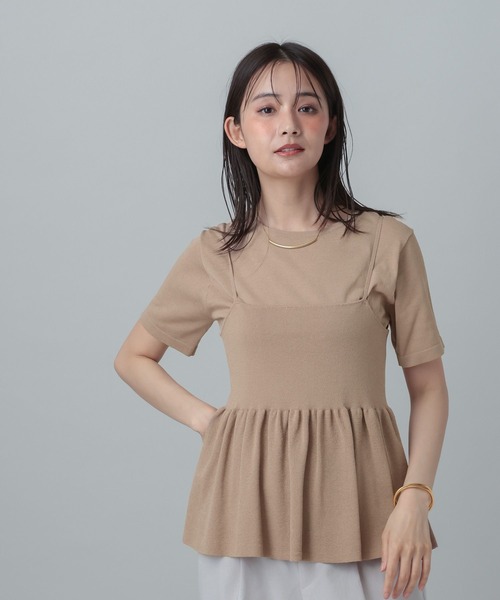 GLOBAL WORK（グローバルワーク）の「MATINEE LINE/サマーニットキャミTEEセット/667166（Tシャツ/カットソー・レディース・オフホワイト/ネイビー/グレイッシュベージュ・LARGE/MEDIUM）」の12枚目の写真