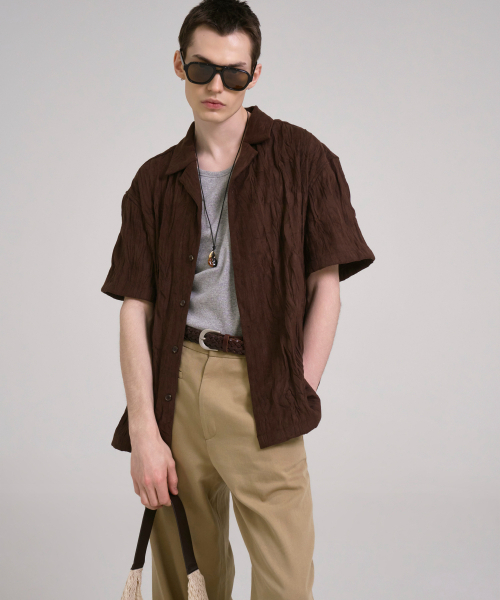 SSIN AND LEE(シンアンドリー)の「コスタルクリンクルオープンハーフシャツブラウン(シャツ/ブラウス・メンズ・その他・MEDIUM/LARGE)」の5枚目の写真