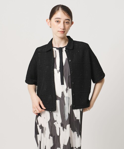 UNITED ARROWS（ユナイテッドアローズ）の「メッシュ スパングル カーディガン ‐ウォッシャブル‐（カーディガン/ボレロ・レディース・オフホワイト/ブラック/その他7・FREE）」の4枚目の写真