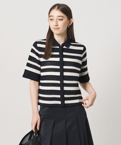UNITED ARROWS（ユナイテッドアローズ）の「メッシュ スパングル カーディガン ‐ウォッシャブル‐（カーディガン/ボレロ・レディース・オフホワイト/ブラック/その他7・FREE）」の6枚目の写真