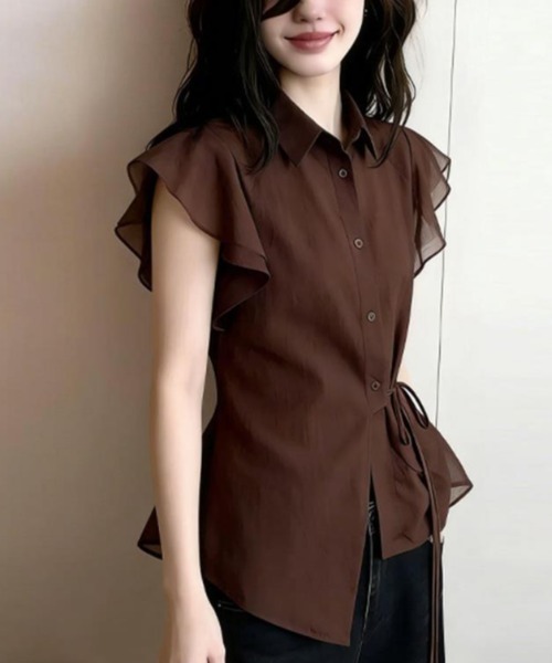 semplice（センプリチェ）の「シャツ【韓国ファッション】（シャツ/ブラウス・レディース・ブラウン・XL/L/M/S）」の2枚目の写真