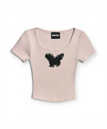 Frayed Butterfly Square Neck T-shirt (Pink)