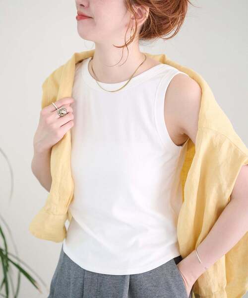 B.C STOCK(ベーセーストック)の「ウォッシャブル / Gleamy / グリーミー ベーシックタンクトップ(Tシャツ/カットソー・レディース・ピンク系その他/ホワイト/サックスブルー/ベージュ/ブラック/ブラウン/チャコールグレー/イエロー・FREE)」の2枚目の写真