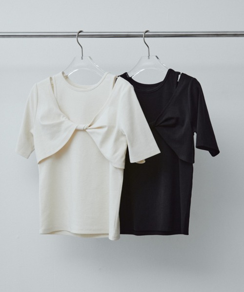 ANF.MUU（アンフムー）の「カットアウトフロントツイストTシャツ（Tシャツ/カットソー・レディース・アイボリー/ブラック・FREE）」の9枚目の写真
