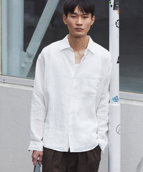 JOURNAL STANDARD relume（ジャーナルスタンダード　レリューム）の「JAMES FABRIC / ジェームスファブリック ガーメントダイ リネンシャツ（シャツ/ブラウス・メンズ・ブラック/エメラルドブルー/ホワイト/ライトグレー/バーガンディー・MEDIUM/LARGE）」の7枚目の写真
