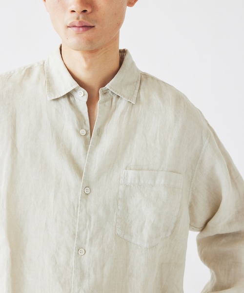 JOURNAL STANDARD relume（ジャーナルスタンダード　レリューム）の「JAMES FABRIC / ジェームスファブリック ガーメントダイ リネンシャツ（シャツ/ブラウス・メンズ・ブラック/エメラルドブルー/ホワイト/ライトグレー/バーガンディー・MEDIUM/LARGE）」の3枚目の写真