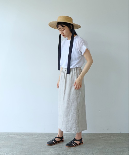 yuni（ユニ　）の「△強撚C/Ny sheer gather sleeve pullover（Tシャツ/カットソー・レディース・ホワイト/ブラック・FREE）」の4枚目の写真