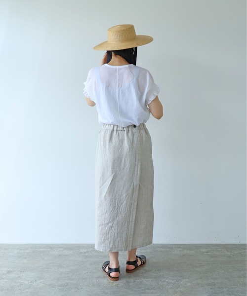 yuni（ユニ　）の「△強撚C/Ny sheer gather sleeve pullover（Tシャツ/カットソー・レディース・ホワイト/ブラック・FREE）」の6枚目の写真