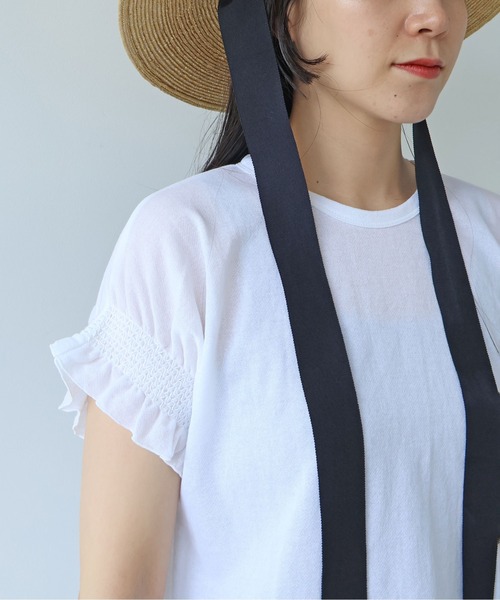 yuni（ユニ　）の「△強撚C/Ny sheer gather sleeve pullover（Tシャツ/カットソー・レディース・ホワイト/ブラック・FREE）」の15枚目の写真