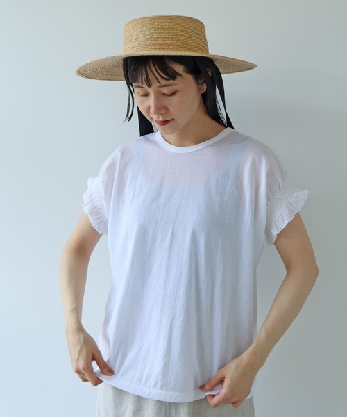yuni（ユニ　）の「△強撚C/Ny sheer gather sleeve pullover（Tシャツ/カットソー・レディース・ホワイト/ブラック・FREE）」の16枚目の写真