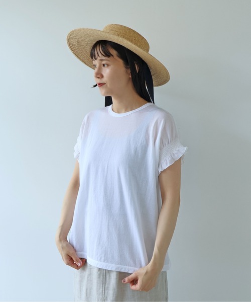 yuni（ユニ　）の「△強撚C/Ny sheer gather sleeve pullover（Tシャツ/カットソー・レディース・ホワイト/ブラック・FREE）」の17枚目の写真
