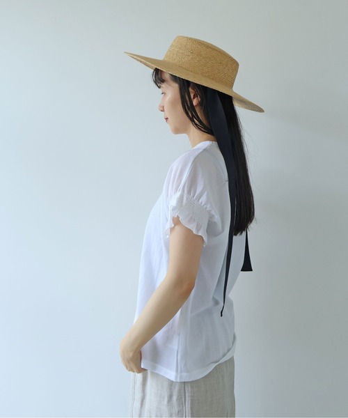 yuni（ユニ　）の「△強撚C/Ny sheer gather sleeve pullover（Tシャツ/カットソー・レディース・ホワイト/ブラック・FREE）」の18枚目の写真