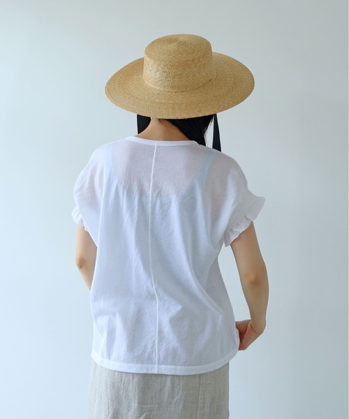 yuni（ユニ　）の「△強撚C/Ny sheer gather sleeve pullover（Tシャツ/カットソー・レディース・ホワイト/ブラック・FREE）」の19枚目の写真