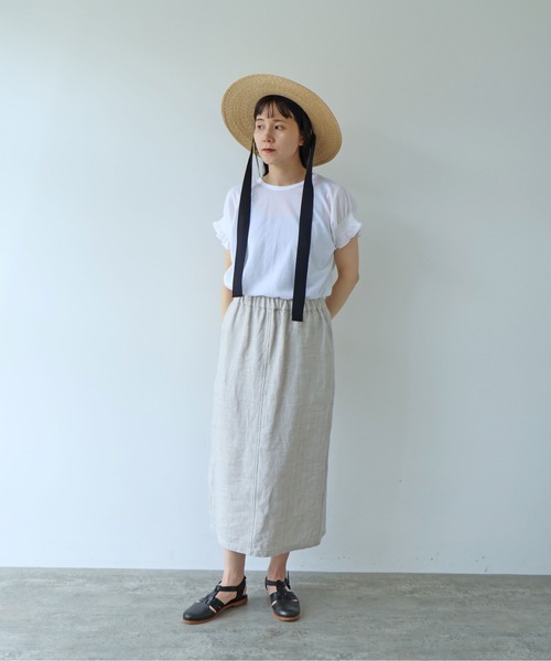 yuni（ユニ　）の「△強撚C/Ny sheer gather sleeve pullover（Tシャツ/カットソー・レディース・ホワイト/ブラック・FREE）」の3枚目の写真