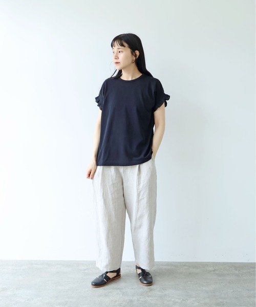 yuni（ユニ　）の「△強撚C/Ny sheer gather sleeve pullover（Tシャツ/カットソー・レディース・ホワイト/ブラック・FREE）」の20枚目の写真