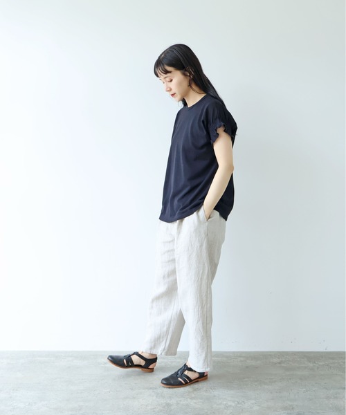 yuni（ユニ　）の「△強撚C/Ny sheer gather sleeve pullover（Tシャツ/カットソー・レディース・ホワイト/ブラック・FREE）」の9枚目の写真