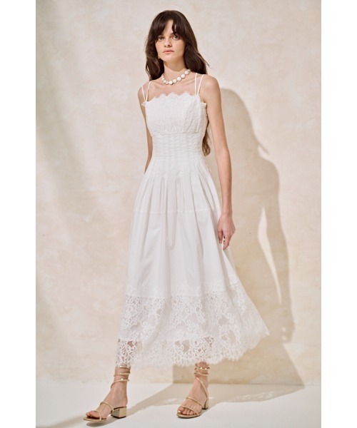 Estella.K(エステラケー)の「Sicilia Lace Dress コードレースタックドレス(ワンピース・レディース・ホワイト/ブラック/ピンク系・FREE)」の4枚目の写真