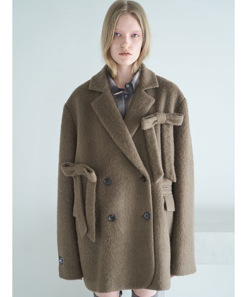 SORIN（ソリン　）の「Shaggy Ribbon Coat / シャギーリボンコート（ノーカラージャケット・レディース・オフホワイト/カーキ/ダークグレー・38/36）」の3枚目の写真