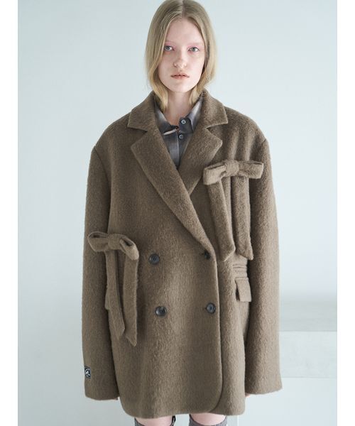 SORIN（ソリン　）の「Shaggy Ribbon Coat / シャギーリボンコート（ノーカラージャケット・レディース・オフホワイト/カーキ/ダークグレー・38/36）」の22枚目の写真