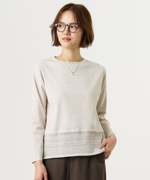 J.PRESS Ladies(J.プレス レディス)の「Vis/Peスパーク レースデザイン ニット(ニット/セーター・レディース・アイボリー系/ベージュ系/ダークブラウン系・SMALL)」の1枚目の写真