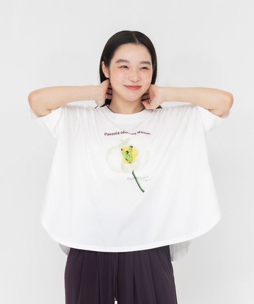 meeny miny(ミーニーマイニー)の「【京都府立植物園】ベニバナヤマシャクヤクTシャツ(Tシャツ/カットソー・レディース・ホワイト/ブラック・MEDIUM)」の2枚目の写真