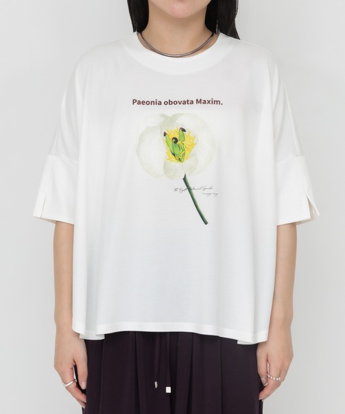 meeny miny(ミーニーマイニー)の「【京都府立植物園】ベニバナヤマシャクヤクTシャツ(Tシャツ/カットソー・レディース・ホワイト/ブラック・MEDIUM)」の10枚目の写真