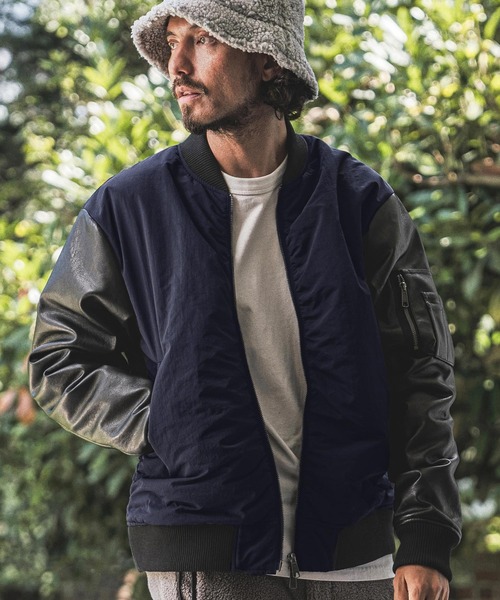 wjk reluxe(ダブルジェーケーリラックス)の「mj11772- Padded Synthetic Leather Combo MA-1 中綿MA-1ジャケット(WR26W-02)(MA-1・メンズ・オリーブ/ブラック/ネイビー・L/M/S)」の3枚目の写真